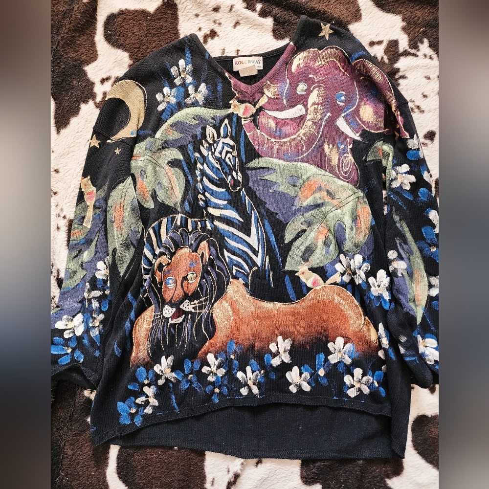 "KOLORWAY" WOMEN'S 80'S/90'S HAND PAINTED SWEATER - MULTI